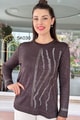 Su Yolu Desenli Taş Detay Simli Triko Bluz