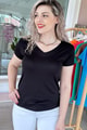 V Yaka Pamuklu Viskon Tshirt