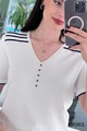 V Yaka Taş Detay Merserize Triko Bluz