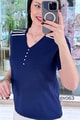 V Yaka Taş Detay Merserize Triko Bluz