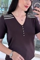 V Yaka Taş Detay Merserize Triko Bluz