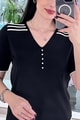 V Yaka Taş Detay Merserize Triko Bluz