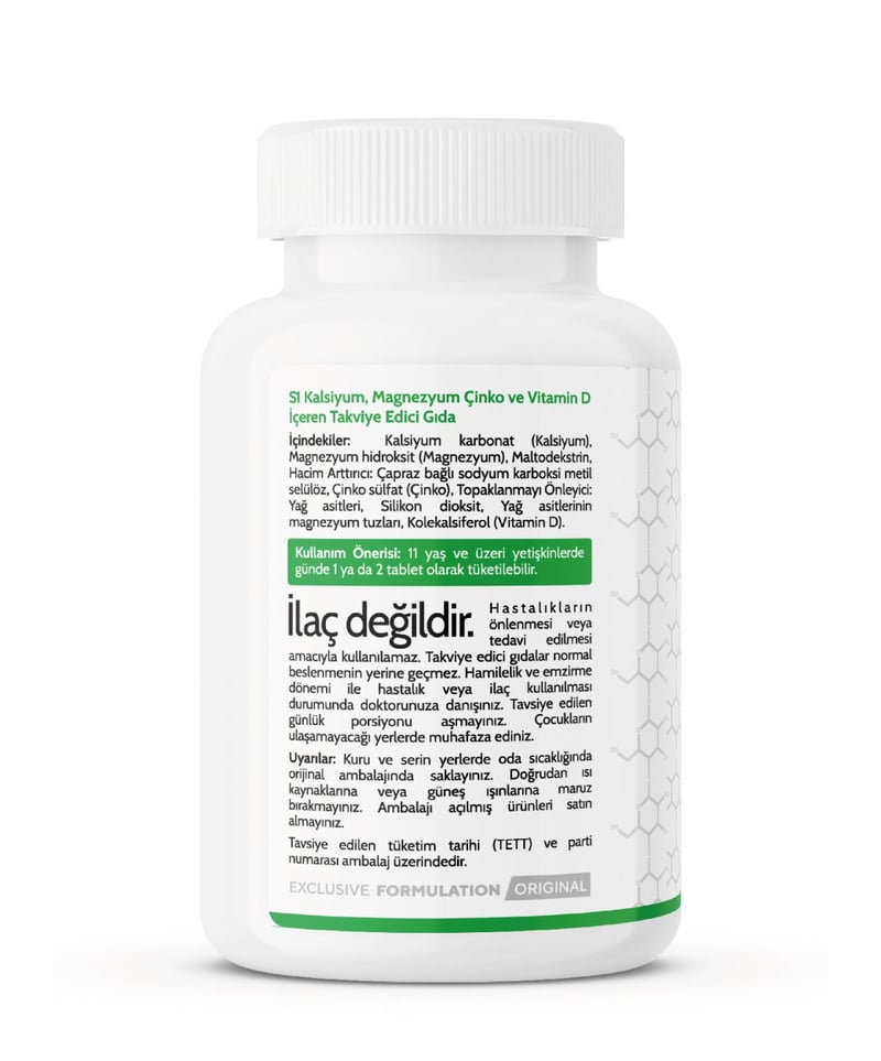 BMT S1 Kalsiyum, Magnezyum, Çinko, Vitamin D Takviye Edici Gıda 60 Tablet