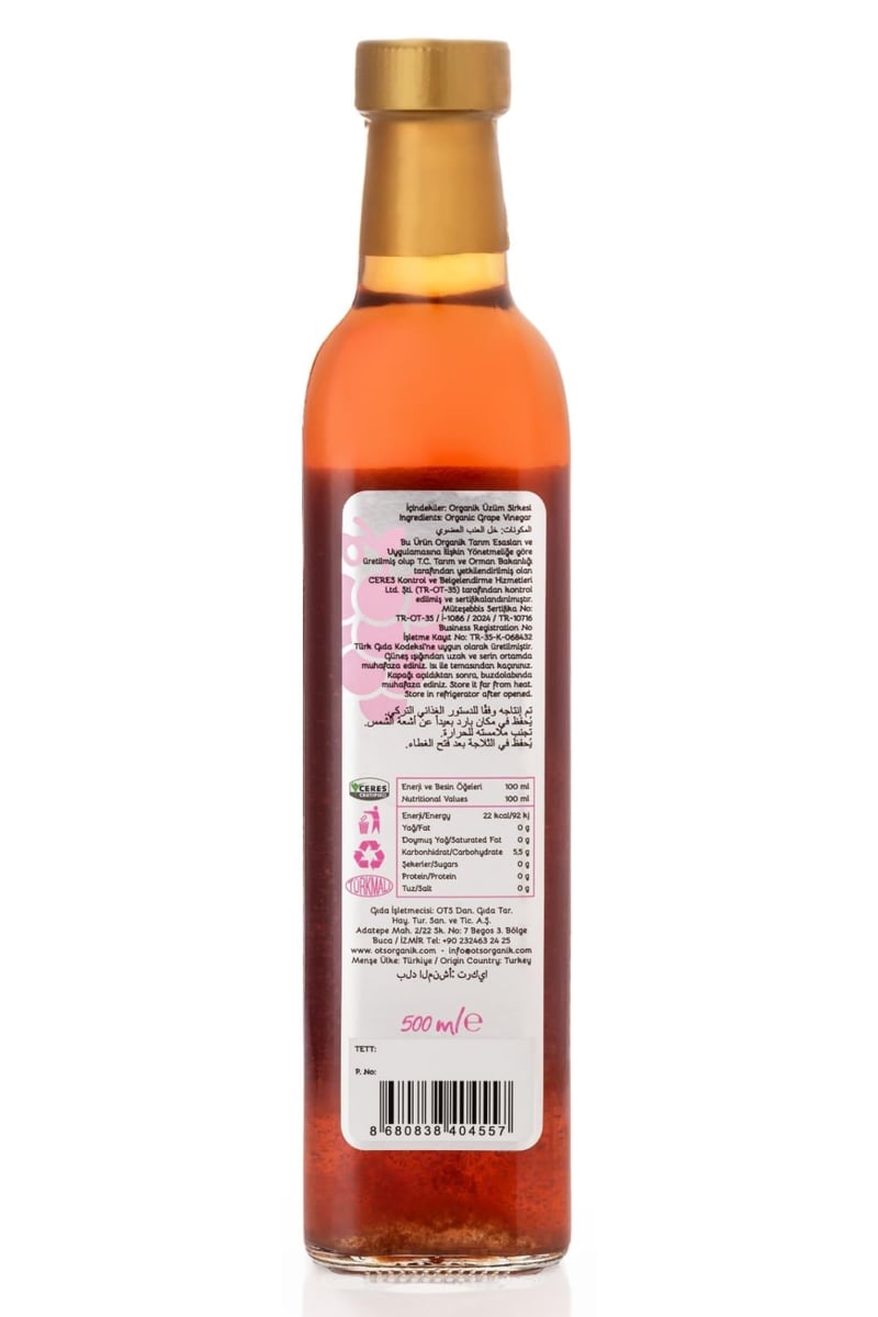 Organik Üzüm Sirkesi 500 Ml