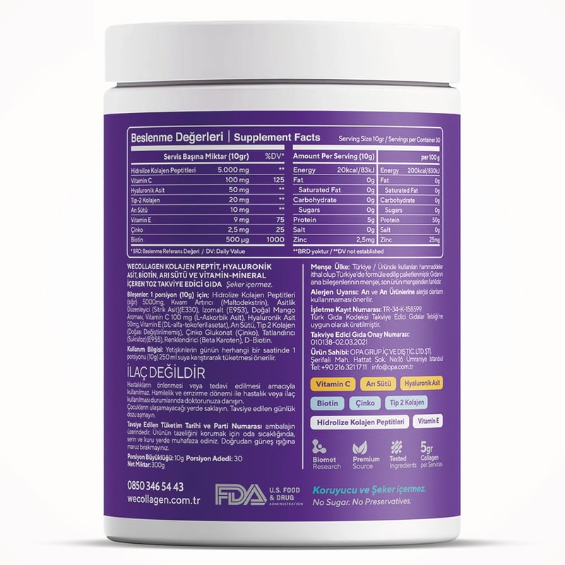 WeCollagen Tip 1-2-3 Toz Kolajen 300 g