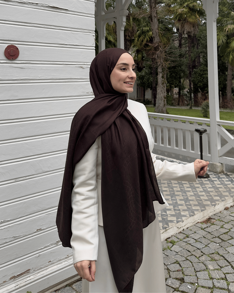 Acı Kahve Döngü Desen Jakar Şal · İpeksi Jakar · görsel 2