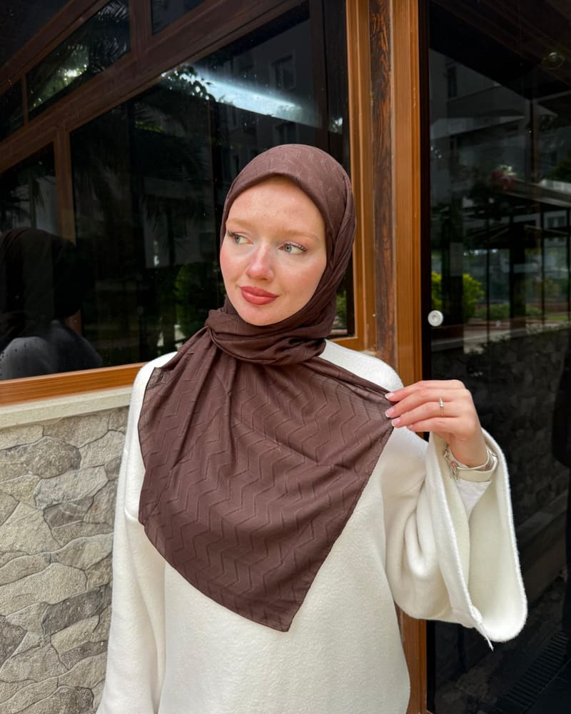 Acı Kahve Zikzak Lyocell Bambu Jakar Eşarp · görsel 2