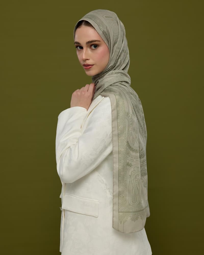 Badem Kremi & Zeytin Yeşili Hürrem Desen Şal - 38 · görsel 3