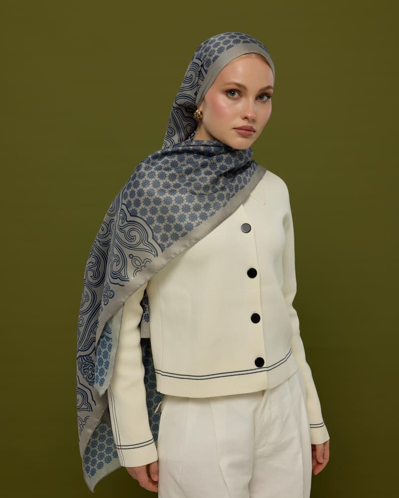 Bej & Lacivert Bala Hatun Desen Şal - 60 · görsel 4
