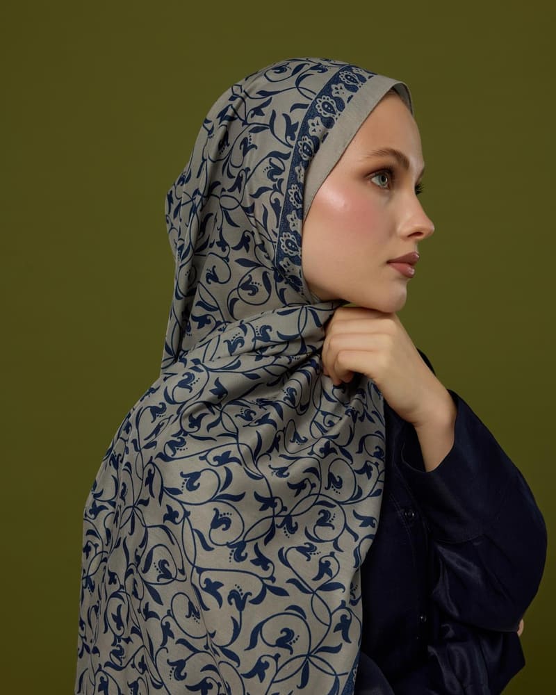 Bej & Lacivert Lale Bahçesi Desen Şal - 60 · görsel 2