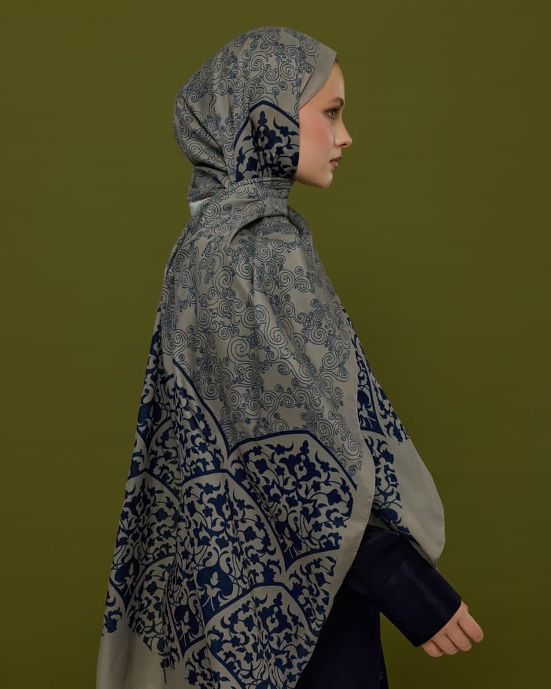 Bej & Lacivert Saraylı Desen Şal - 60 · görsel 5