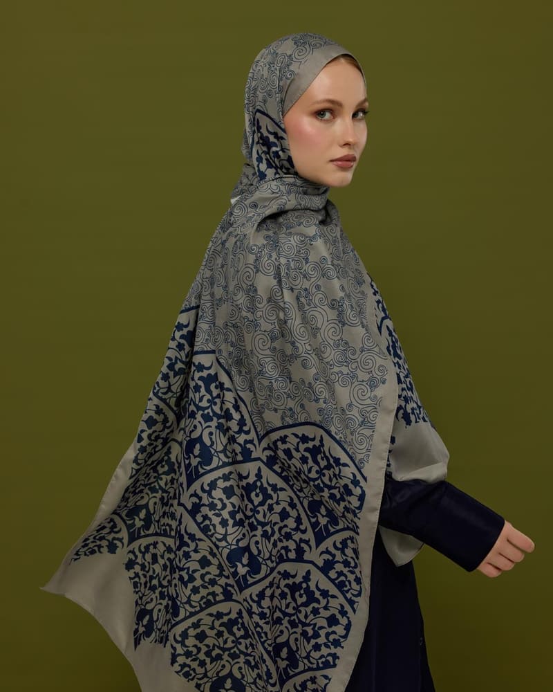 Bej & Lacivert Saraylı Desen Şal - 60 · görsel 6
