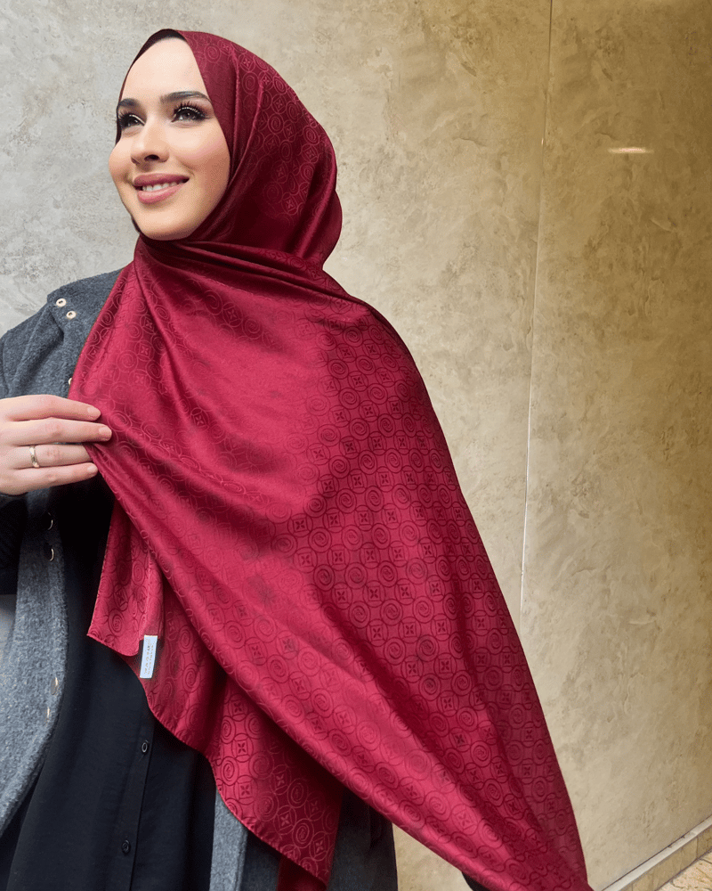 Bordo Luxe Desen Jakar Şal · İpeksi Jakar · görsel 2