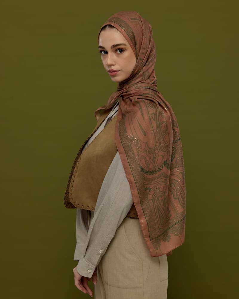 Bronz Şafak & Orman Yeşili Hürrem Desen Şal - 20 · görsel 5