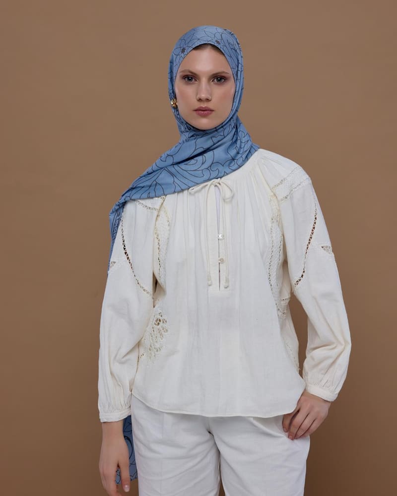 Buz Mavisi & Füme Kahve Efsunlu Desen Şal - 49 · görsel 5