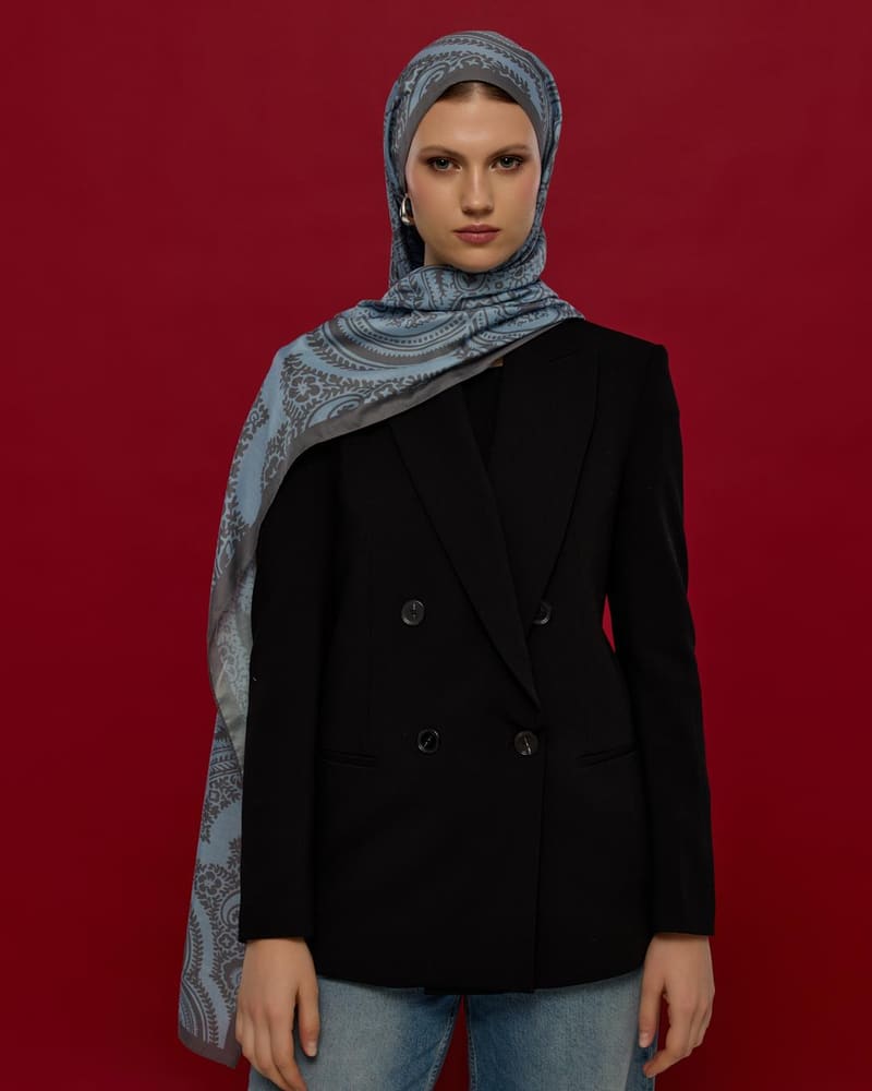 Buz Mavisi & Füme Kahve Sultani Desen Şal - 49 · görsel 2