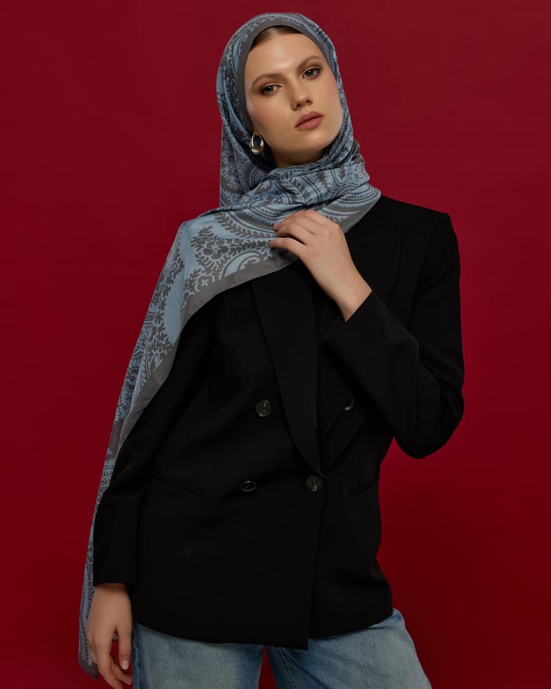 Buz Mavisi & Füme Kahve Sultani Desen Şal - 49 · görsel 3