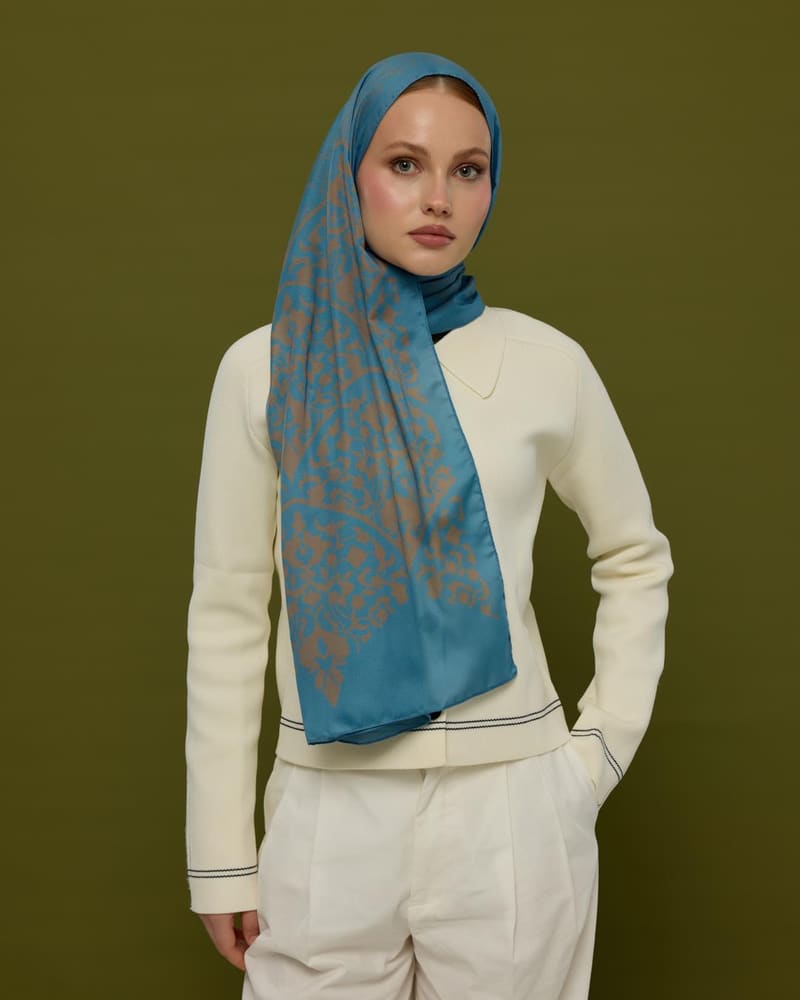 Çakıl Mavisi & Tarçın Dumanı Saraylı Desen Şal - 51 · görsel 2
