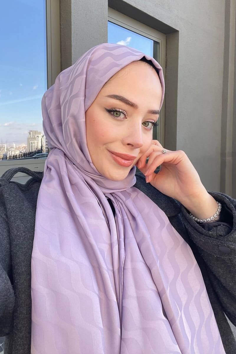 Lila Dalga Desen İpeksi Jakar Şal · görsel 3