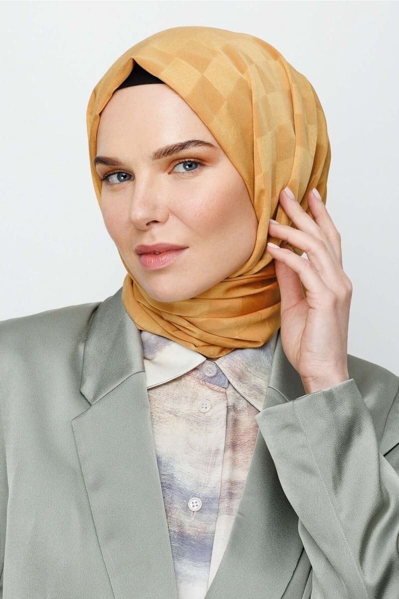 Hardal Dama Desen İpeksi Jakar Şal · görsel 2