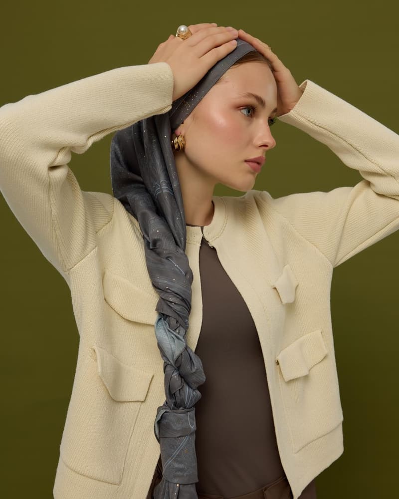 Füme Kahve & Buz Mavi Hürrem Desen Şal - 50 · görsel 4