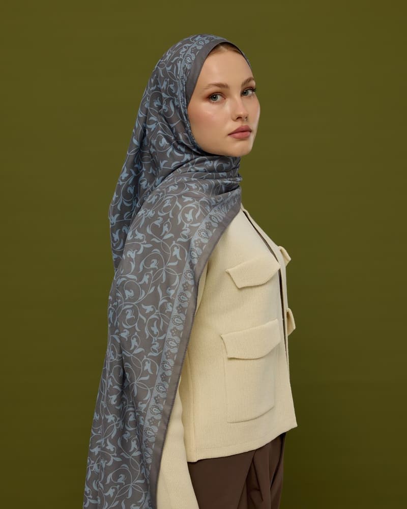 Füme Kahve & Buz Mavi Lale Bahçesi Desen Şal - 50 · görsel 6