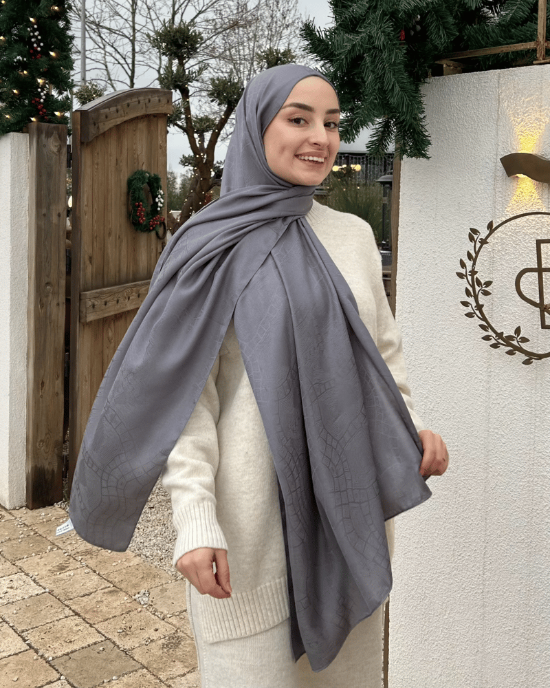 Gri Döngü Desen Jakar Şal · İpeksi Jakar · görsel 2