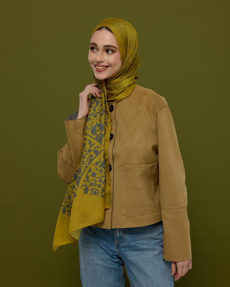 Hasat Sarısı & Kurşun Gri Saraylı Desen Şal - 46 · görsel 6