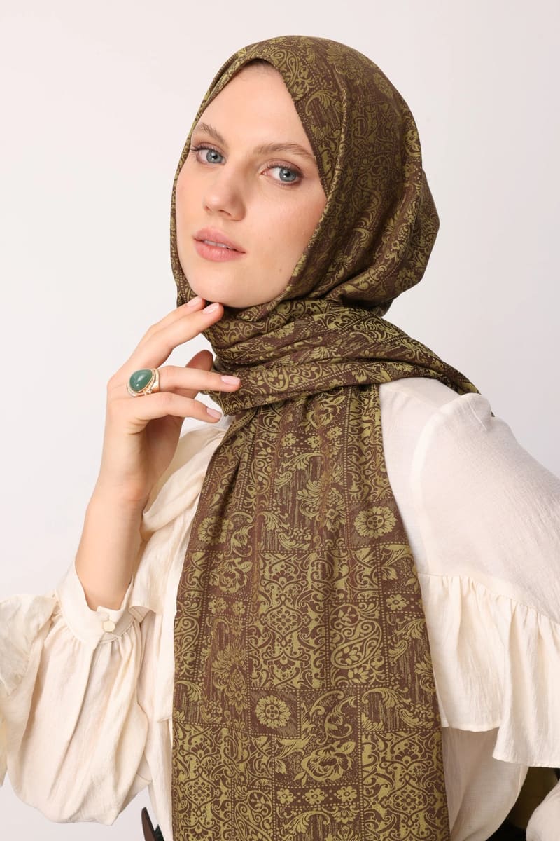 Acı Kahve-Somon Henna Desen Çift Taraflı Şal · Kaşmir · görsel 3