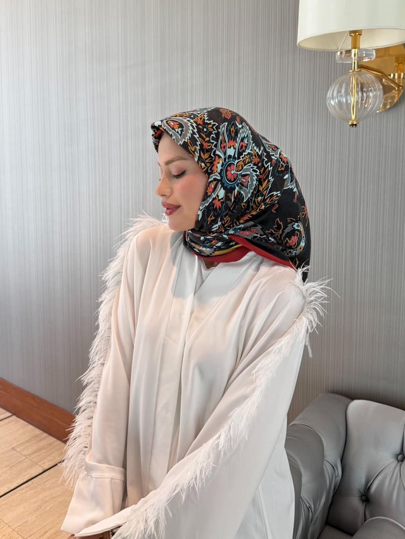 İthal Bordo & Siyah E 3 Yün Kaşmir Eşarp · görsel 3