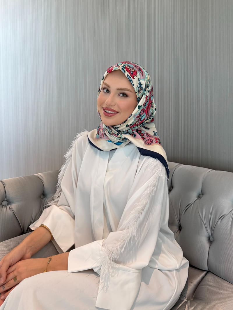 İthal Lacivert & Bej E 3 Yün Kaşmir Eşarp · görsel 3