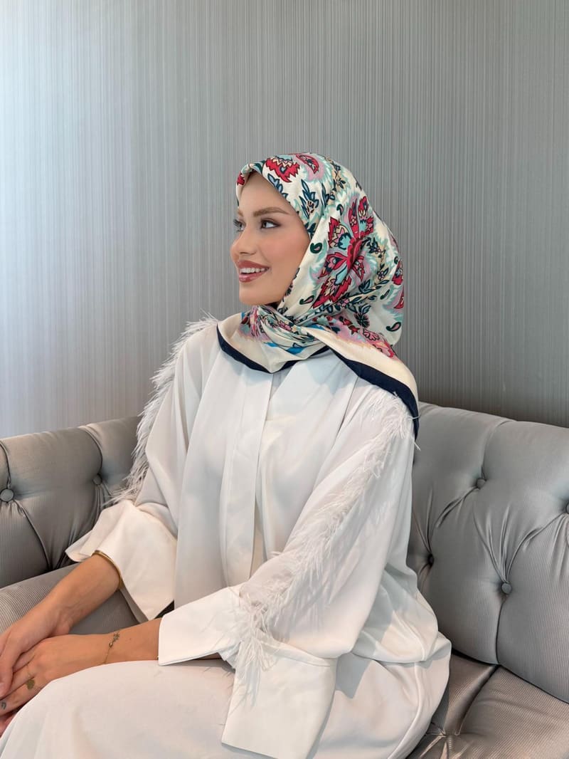 İthal Lacivert & Bej E 3 Yün Kaşmir Eşarp · görsel 2