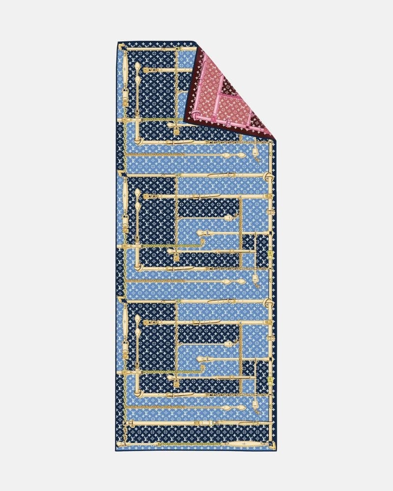 İthal Lacivert & Bordo LV Desen Twill İpek Şal · görsel 5
