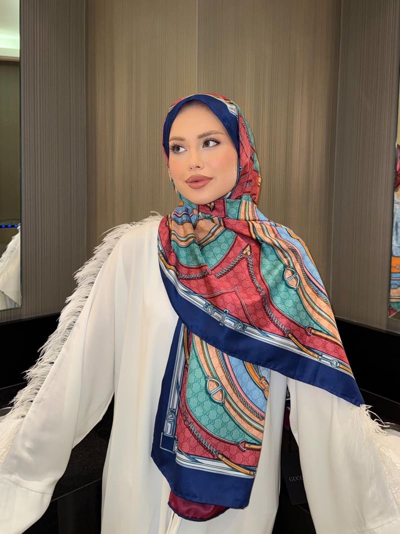 İthal Lacivert GC Desen Twill İpek Şal · görsel 3