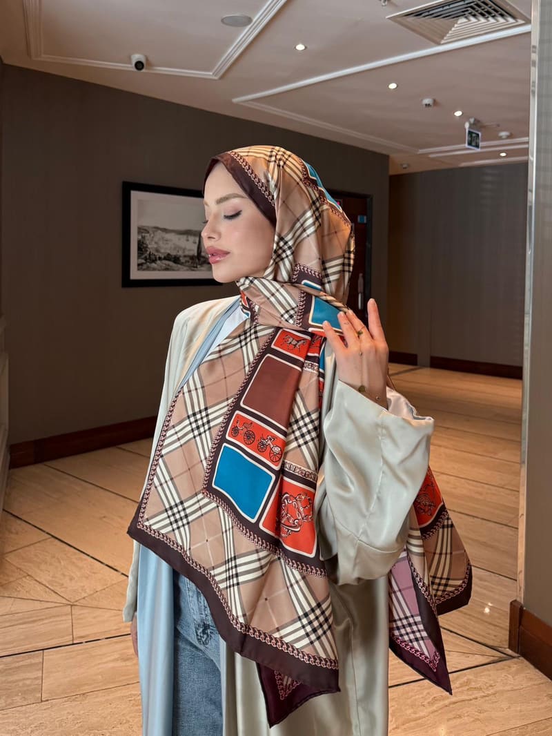 İthal Mocha & Soft Pembe B Desen Twill İpek Şal · görsel 2