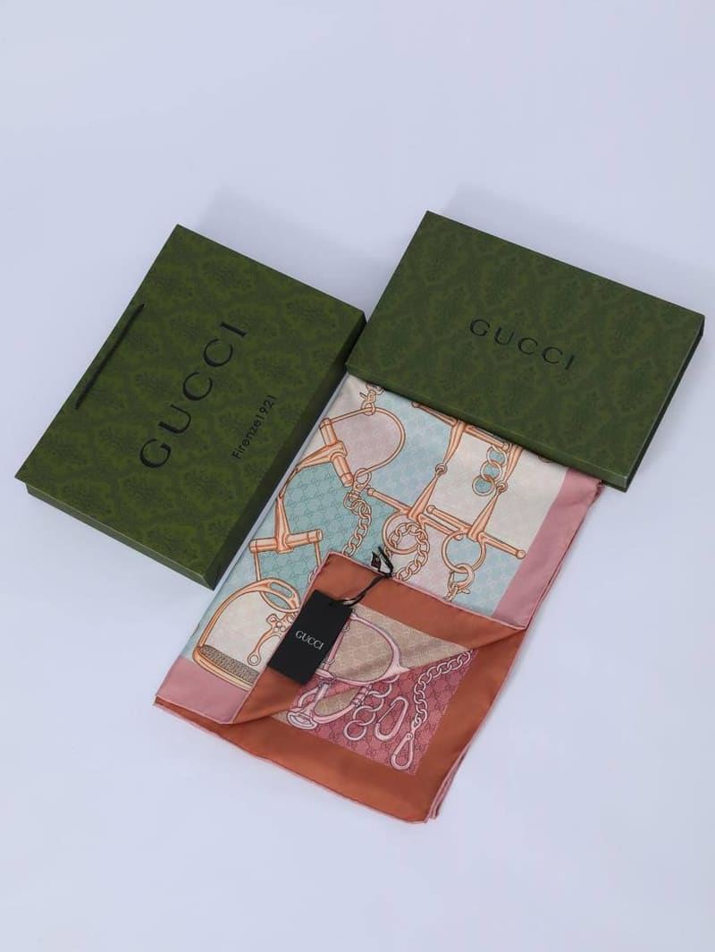 İthal Pudra Pembe & Kiremit GC Zincir Desen Twill İpek Şal · görsel 7