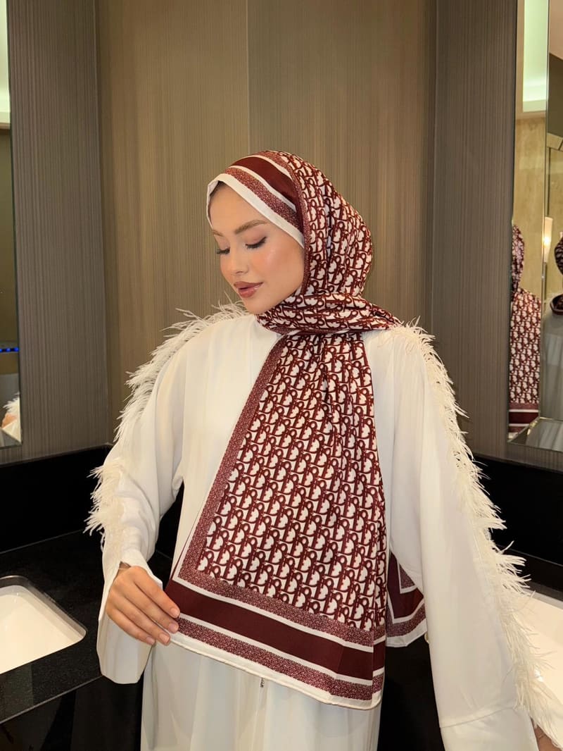 İthal Siyah & Kırmızı CD Desen Twill İpek Şal · görsel 2