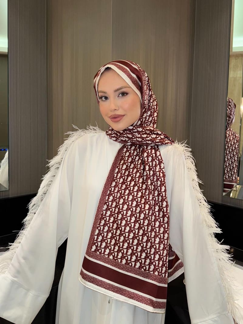 İthal Siyah & Kırmızı CD Desen Twill İpek Şal · görsel 5