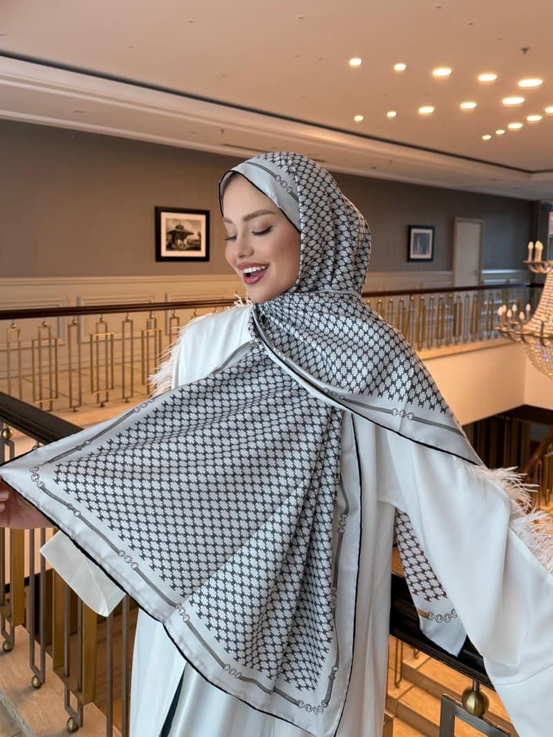 İthal Siyah & Mocha CE Desen Twill İpek Şal · görsel 3