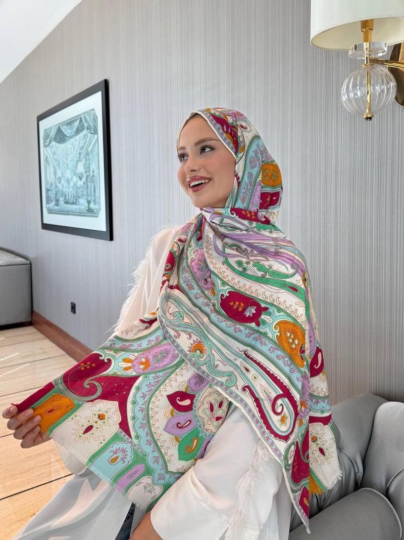İthal Taş & Turkuaz E 2 Desen Yün Kaşmir Şal · görsel 2