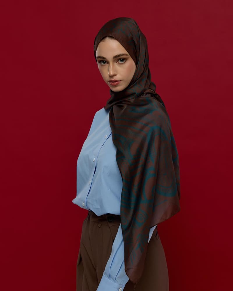 Kakao & Petrol Harem Rüyası Desen Şal - 63 · görsel 5