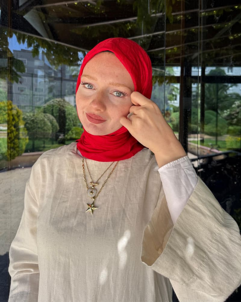 Kırmızı Baklava Lyocell Bambu Jakar Eşarp · görsel 2