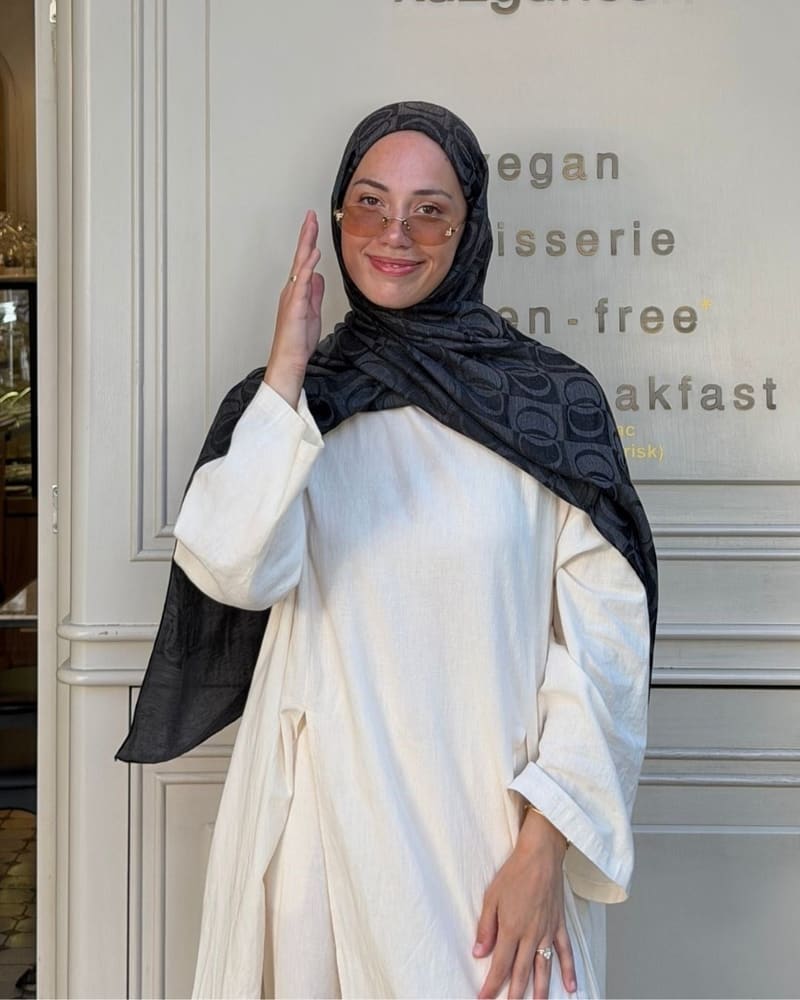 Koyu Füme Imannoor Büyük Dama Desen Pamuk Jakar Şal · görsel 2