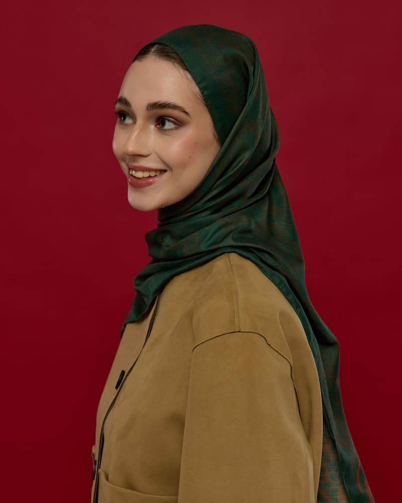 Koyu Yeşil & Kızıl Bakır Saraylı Desen Şal - 25 · görsel 2