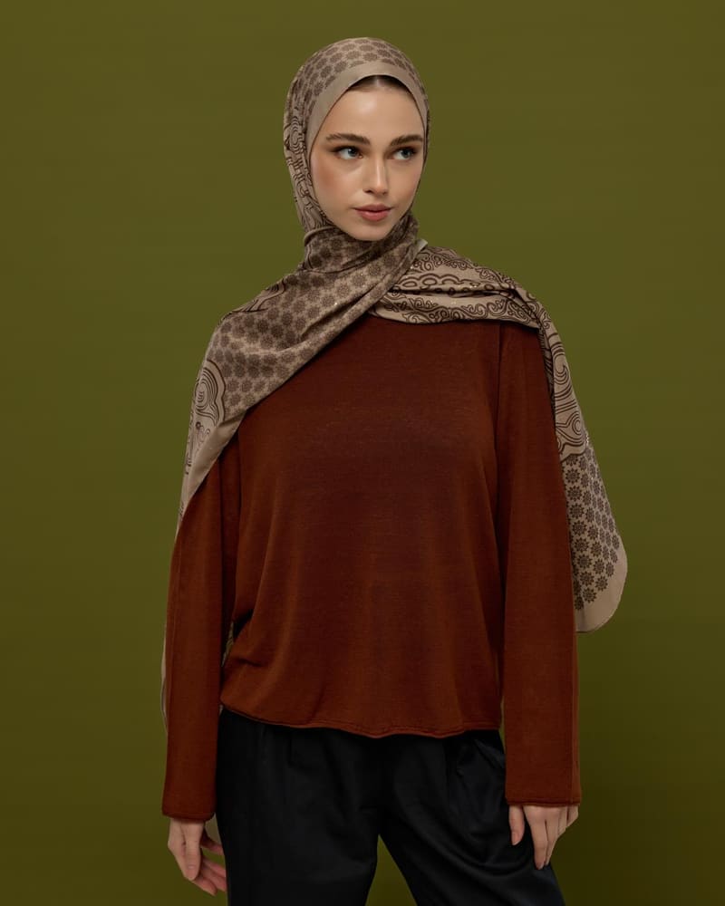 Krem Tarçını & Kakao Bala Hatun Desen Şal - 36 · görsel 4