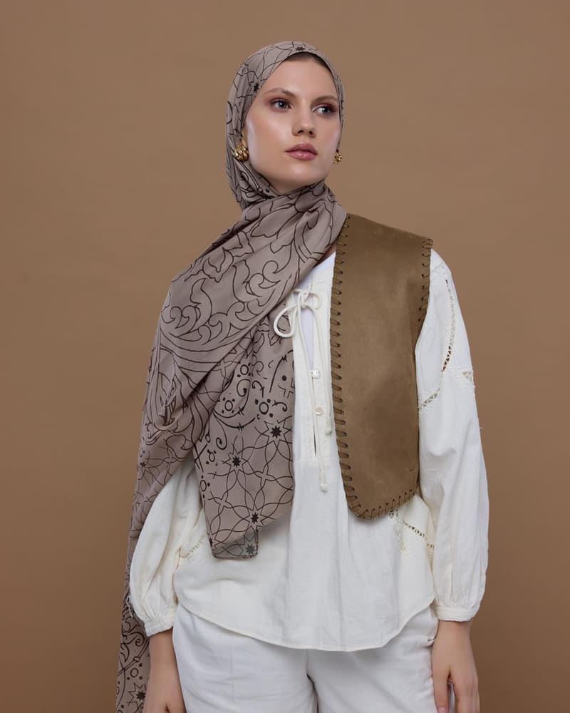 Krem Tarçını & Kakao Efsunlu Desen Şal - 36 · görsel 6