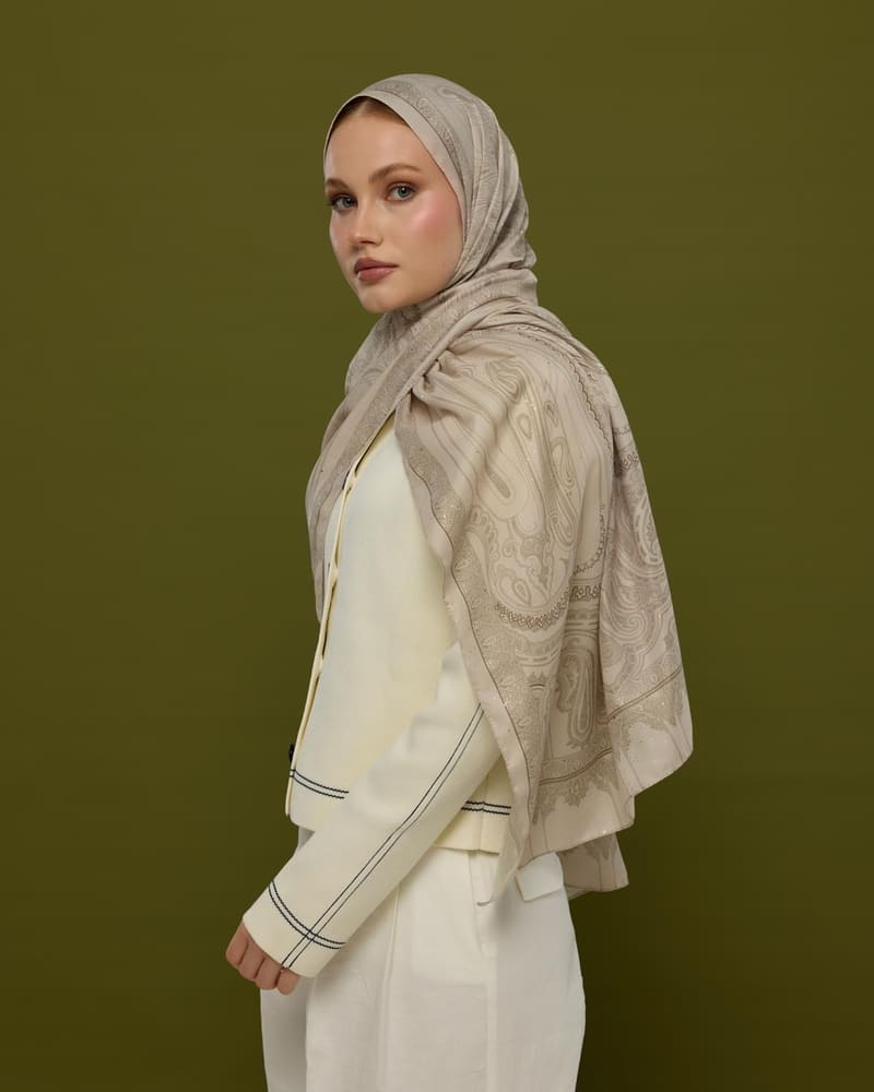 Krem & Toprak Hürrem Desen Şal - 16 · görsel 5