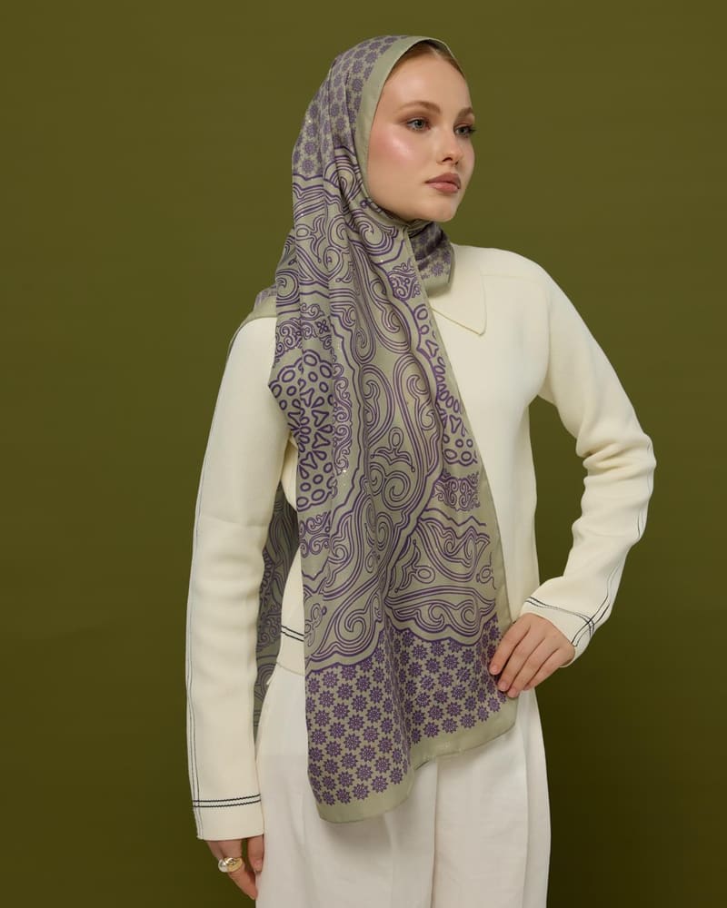 Krem Zencefil & Menekşe Bala Hatun Desen Şal - 04 · görsel 5