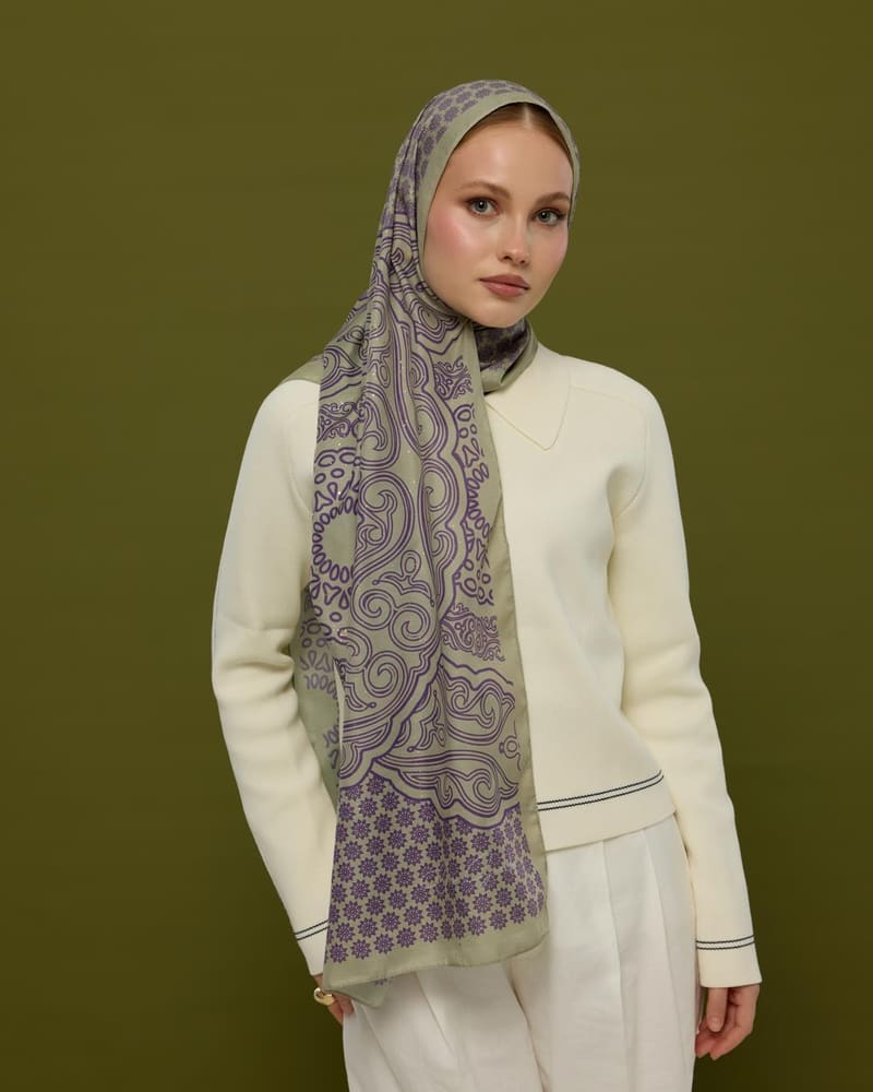 Krem Zencefil & Menekşe Bala Hatun Desen Şal - 04 · görsel 3