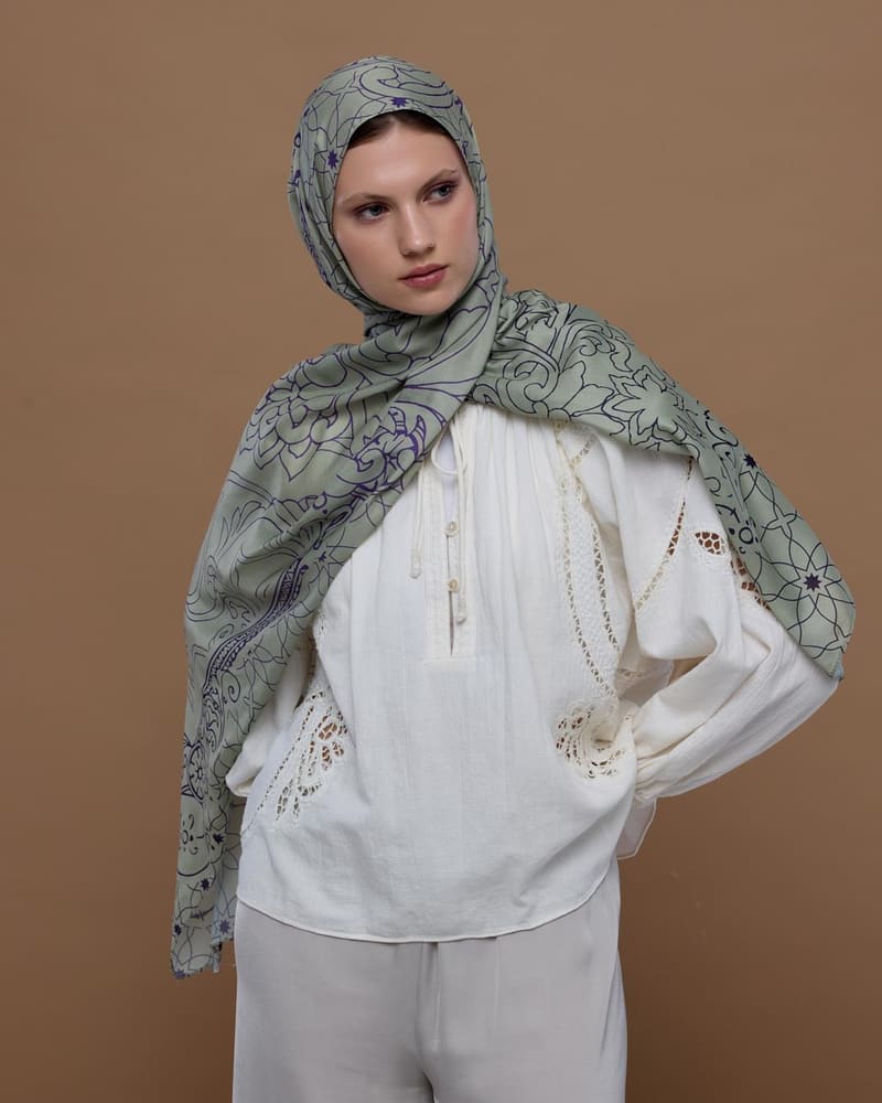 Krem Zencefil & Menekşe Efsunlu Desen Şal - 04 · görsel 5
